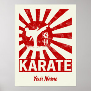 Poster Karate Martial Arts com Sol de Ascensão japonesa