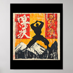 Poster Karate Martial Arts Silhouette Em Montanha