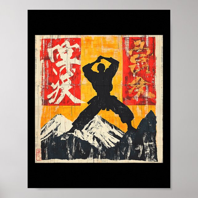 Poster Karate Martial Arts Silhouette Em Montanha (Frente)