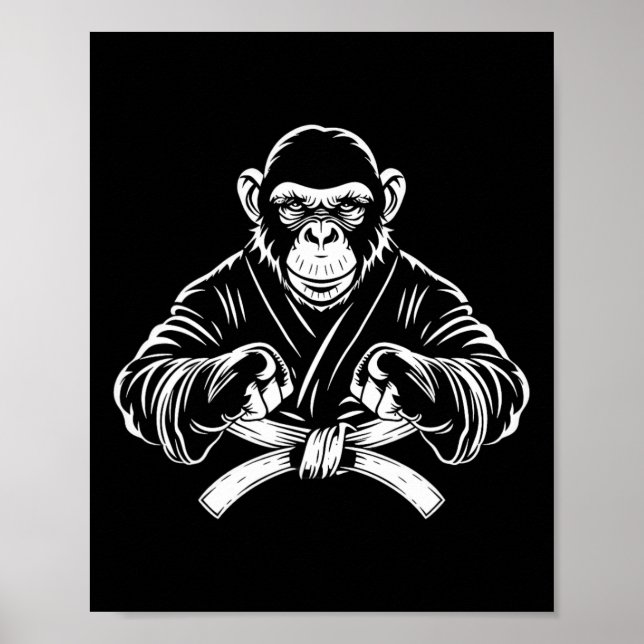Poster Karate Monkey Desenho Kickboxing Jiu-jitsu Mma Mar (Frente)