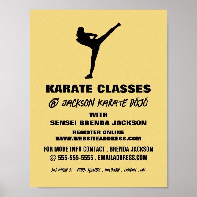 Poster Karate Silhouette, Anúncio de classe Karate (Frente)