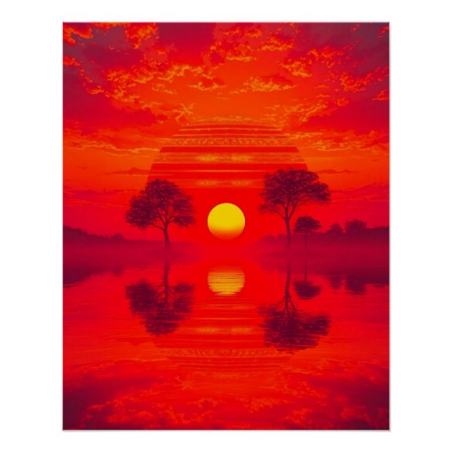 Póster Karmesinrote Spiegelung - Sonnenuntergang über See (Frente)