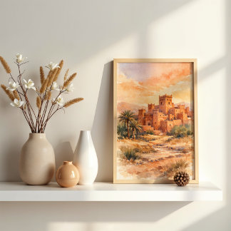 Poster Kasbah do Deserto Marroquino em Aquarela
