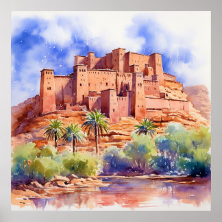 Poster Kasbah na design de plataforma de aquarela, impres