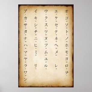 Poster Katakana com estilo antigo japonês roaji