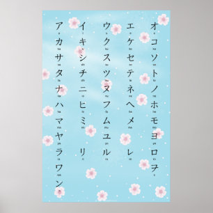 Poster Katakana com Romaji - Flores Japonesas Sakura