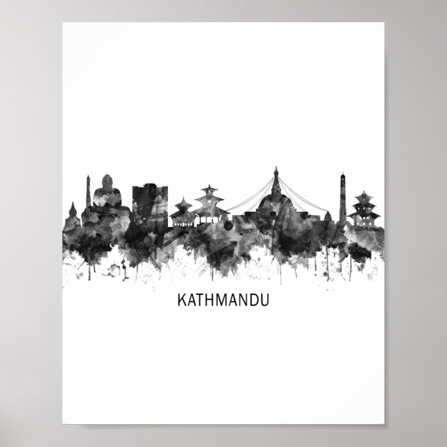 Poster Kathmandu Nepal Skyline BW (Frente)