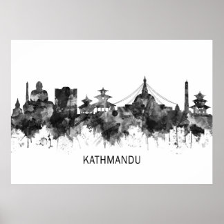 Poster Kathmandu Nepal Skyline BW
