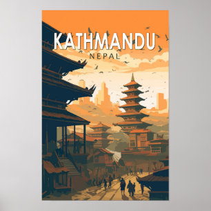 Poster Kathmandu Nepal Viagem Art Vintage