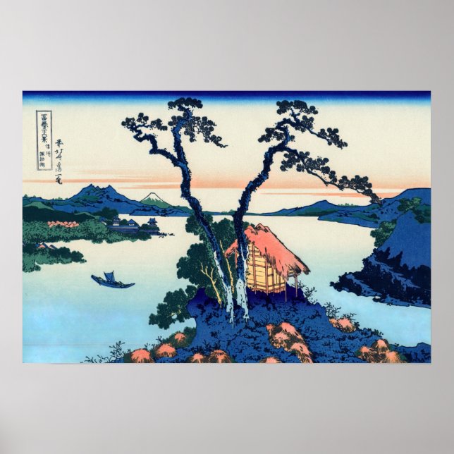 Poster Katsushika Hokusai - Lago Suwa na província de Shi (Frente)