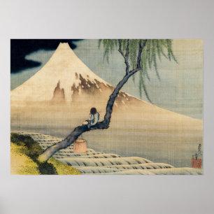 Poster Katsushika Hokusai - Menino Vivendo o Monte Fuji