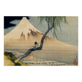 Póster Katsushika Hokusai - Menino Vivendo o Monte Fuji
