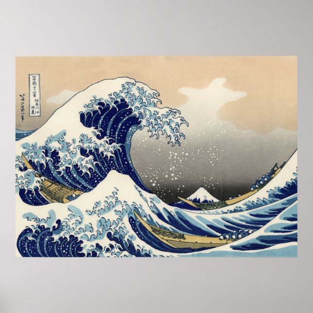 Poster Katsushika Hokusai Onda de Excelente em Kanagawa (Frente)