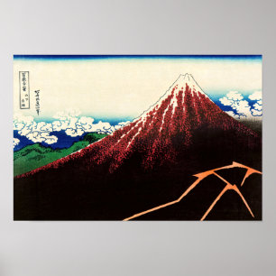 Poster Katsushika Hokusai - Relâmpagos abaixo do cume