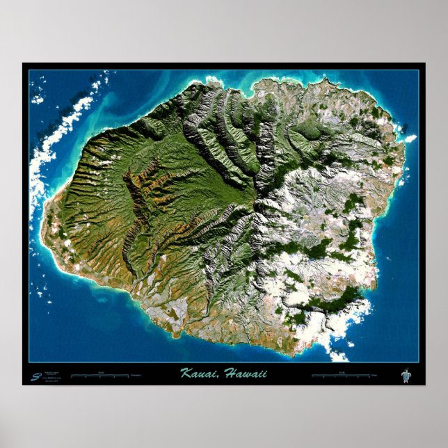 Poster Kauai, Havaí pôster satélite (Frente)