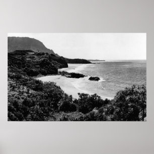 Póster Kauai, Havaí - vista da baía & da praia de Lumah