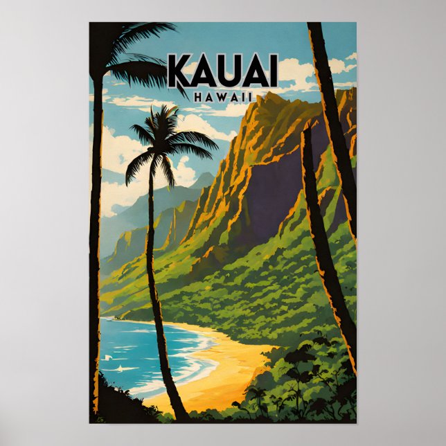 Poster Kauai Hawaii Nostalgic Retro Viagem (Frente)