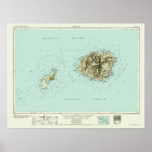 Póster Kauai--Mapa 1954