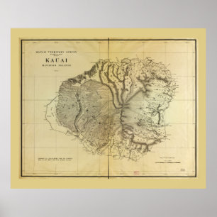 Poster Kauai, Mapa das Ilhas do Havaí (1903)