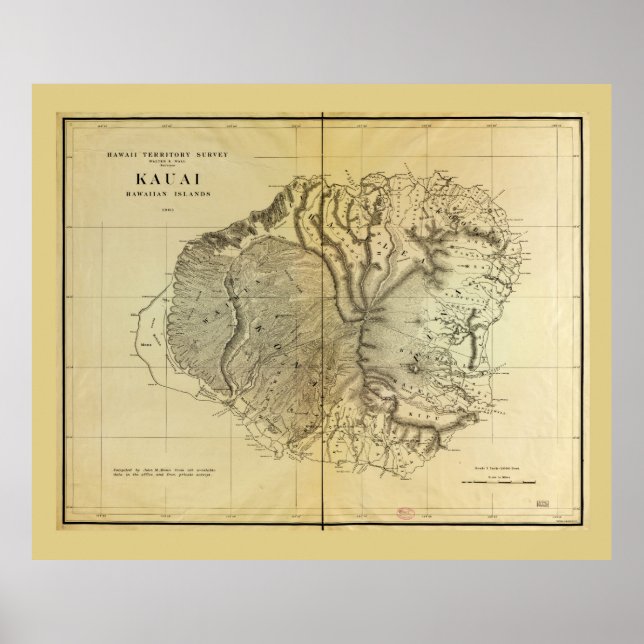 Poster Kauai, Mapa das Ilhas do Havaí (1903) (Frente)