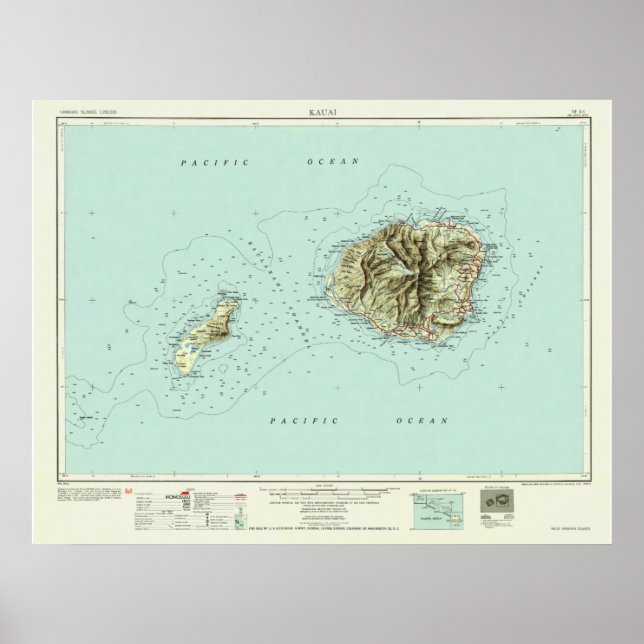 Póster Kauai — Mapa de 1954 (Frente)