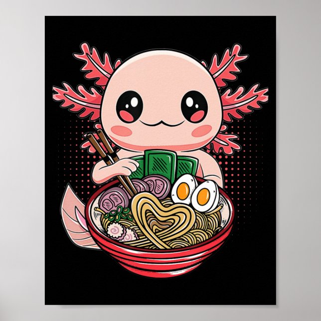Poster Kawaii Axolotl Comendo Ramen Nodles Anime Gift Gir (Frente)