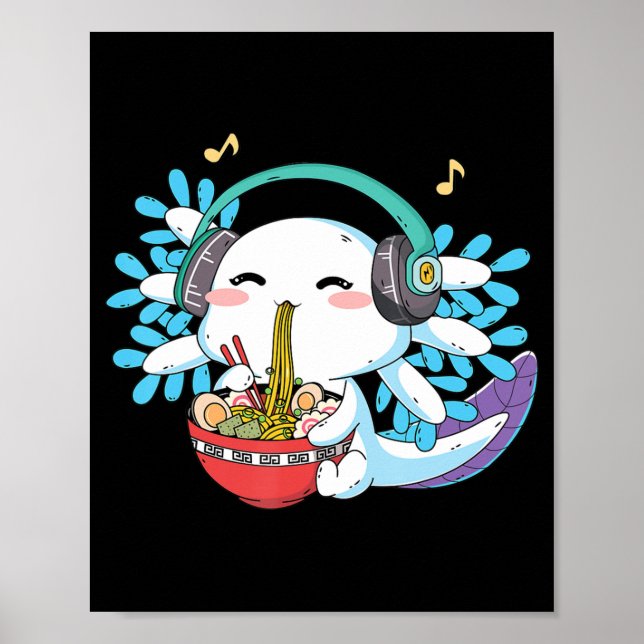 Poster Kawaii Axolotl Eating Ramen Noodles Anime Kids Boy (Frente)