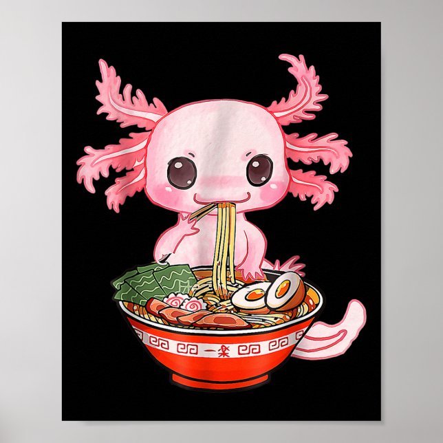 Poster Kawaii Axolotl Ramen Comida Gráfico A engraçado ja (Frente)