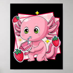 Poster Kawaii Axolotl Strawberry Milk Gift Japonês
