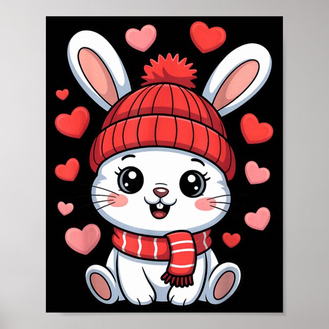 Poster Kawaii Bunny Dia dos Namorados Corações Cachecol d (Frente)