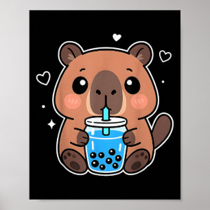 Poster Kawaii Capybara Boba Bebe Boné de Animação Japonês
