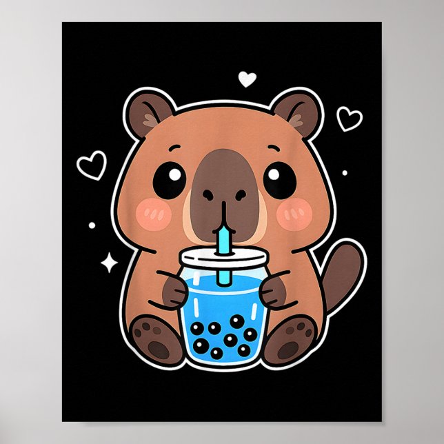 Poster Kawaii Capybara Boba Bebe Boné de Animação Japonês (Frente)