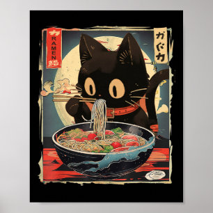 Poster Kawaii Cat Comendo Ramen Noodles Anime Gift Girls 