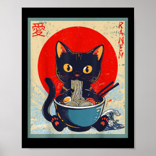 Poster Kawaii Cat Comendo Ramen Noodles Engraçadas Menina