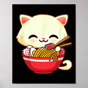 Poster Kawaii Cat Ramen Japonês Comida Engraçada Animes R