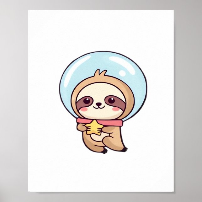 Poster Kawaii Chibi Sloth Astronaut – Cute Space Sloth Ca (Frente)