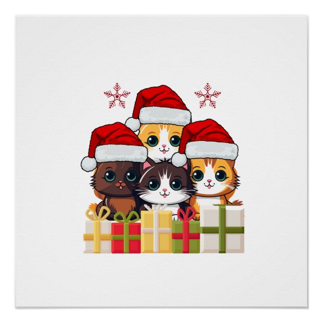 Póster Kawaii Christmas kitten in Santa Hats T-Shirt (Frente)