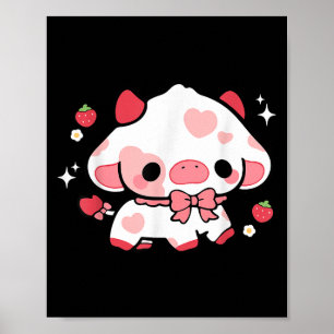 Poster Kawaii Cow Strawberry Cute Aestic Girls T