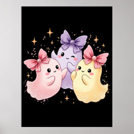 Poster Kawaii Cute Pastel Fantasmas com Arcos