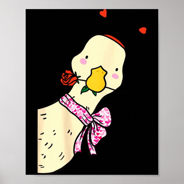 Poster Kawaii Duck Rose Heart Bow Valentine Day Cute Anim (Frente)