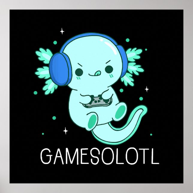 Poster Kawaii Gamesolotl Axolotl Gamer (Frente)