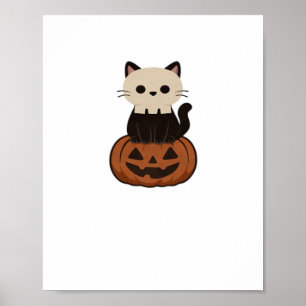 Poster Kawaii Halloween Cat e abóbora