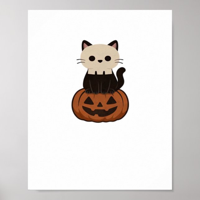 Poster Kawaii Halloween Cat e abóbora (Frente)