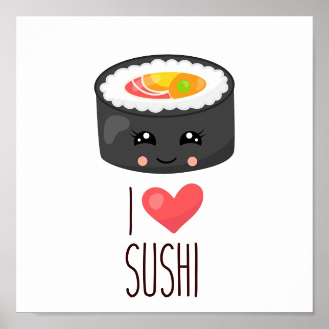 Poster Kawaii I Love Sushi (Frente)