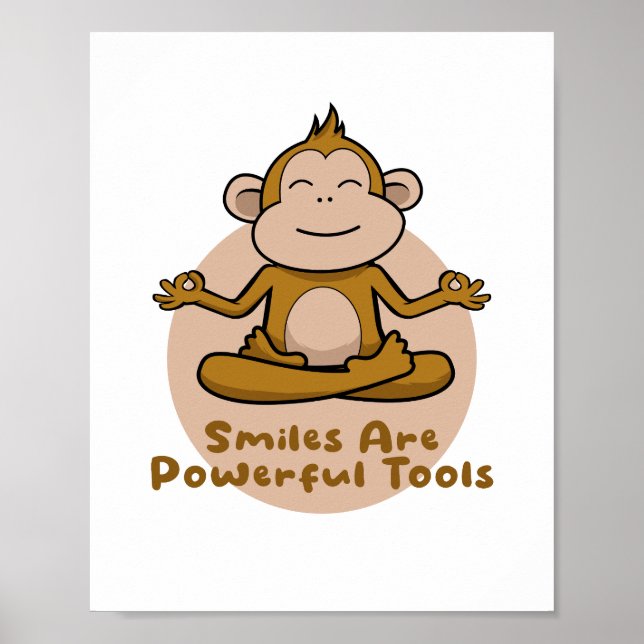 Poster Kawaii, macaco castanho engraçado sorrindo e fazen (Frente)