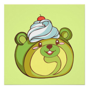 Póster Kawaii Matcha - Bolo Roll Bear