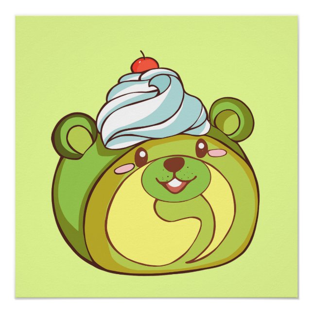 Póster Kawaii Matcha - Bolo Roll Bear (Frente)