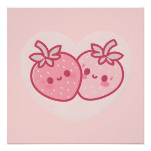 Póster Kawaii Namorados Rosa Morangos