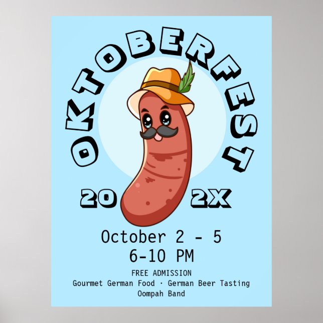 Poster Kawaii Oktoberfest Bratwurst (Frente)