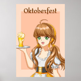 Poster Kawaii Oktoberfest Maid com Cerveja
